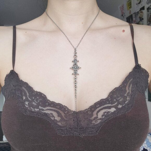 Gothic long silver rosary necklace ✦ Unique long medieval chainmaille necklace ✦ - Picture 7 of 8